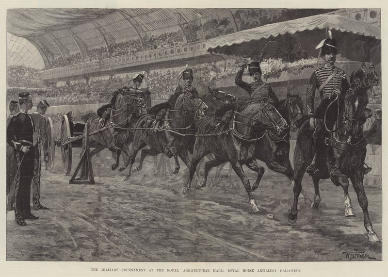 The Military Tournament at the Royal Agricultural Hall, Royal Horse Artillery Galloping by William Barnes Wollen