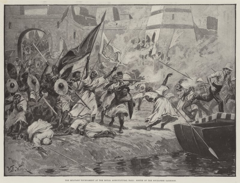 The Military Tournament at the Royal Agricultural Hall, Sortie of the Soudanese Garrison by William Barnes Wollen