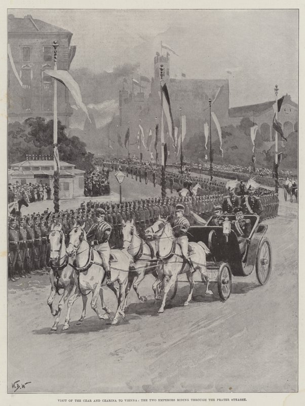 Visit of the Czar and Czarina to Vienna, the Two Emperors riding through the Prater Strasse by William Barnes Wollen
