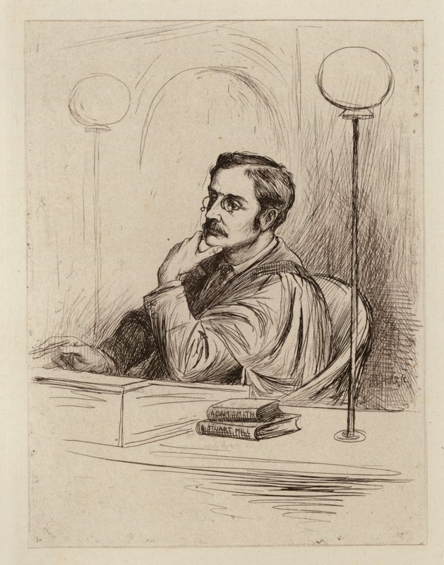 Joseph Shield Nicholson, Professor of Commercial and Political Economy and Mercantile Law by William Brassey (after) Hole
