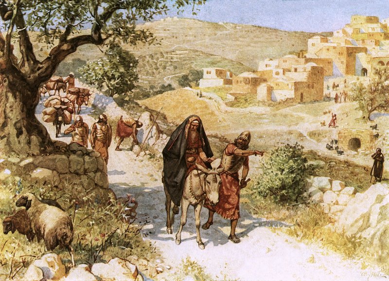 David, fleeing from Jerusalem, is cursed by Shimei by William Brassey Hole