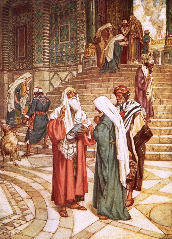The child Jesus brought to the temple and recognised by Simeon as the saviour by William Brassey Hole