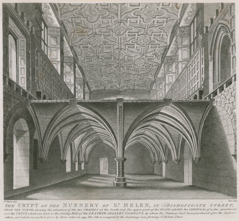 The crypt of the Nunnery of St Helen in Bishopsgate Street, London by William Capon