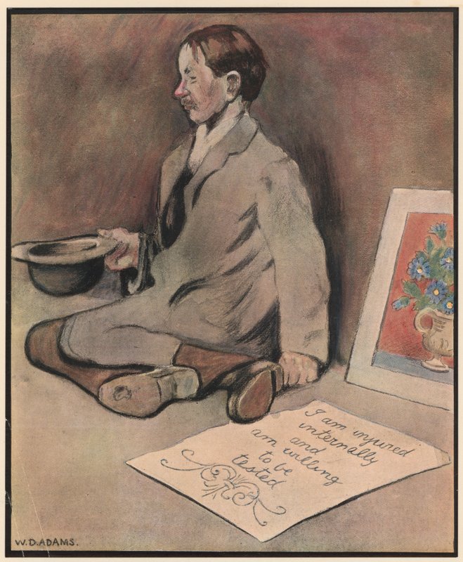 The Pavement Artist, "Coppers for coloured chalks" by William Dacres Adams