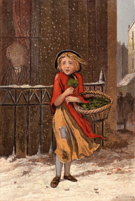 Poor girl selling watercress on a snowy street by William Dickes