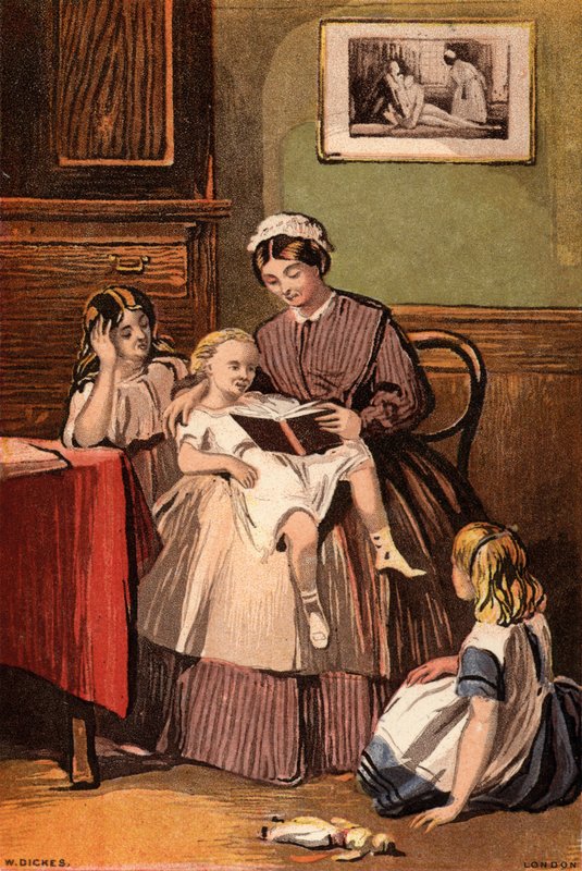 The kind servant: a maid reading to young children by William Dickes