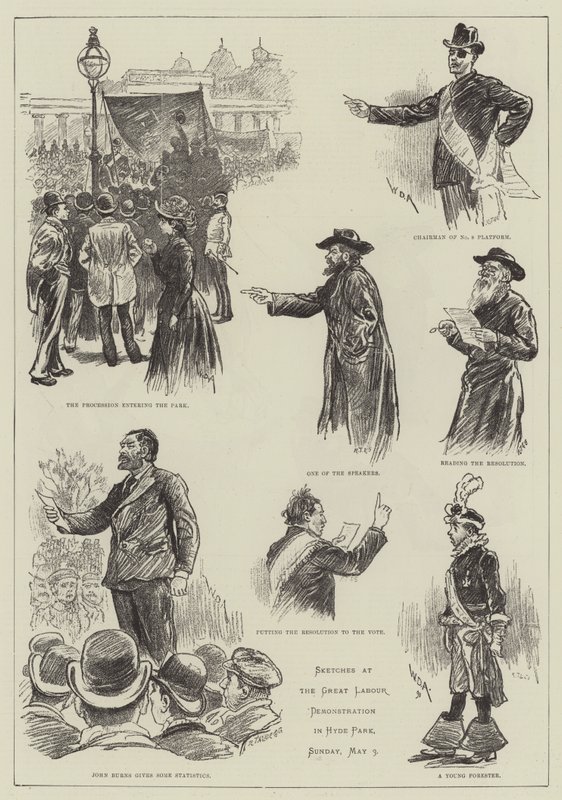 Sketches at the Great Labour Demonstration in Hyde Park by William Douglas Almond