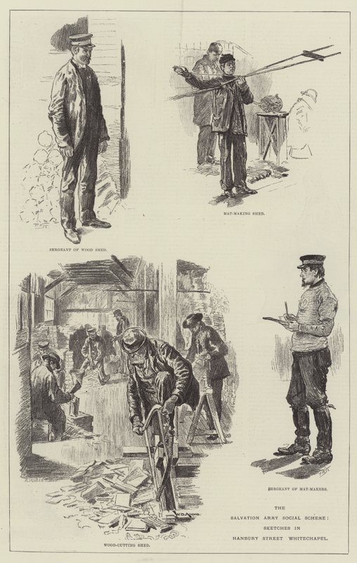The Salvation Army Social Scheme, Sketches in Hanbury Street, Whitechapel by William Douglas Almond