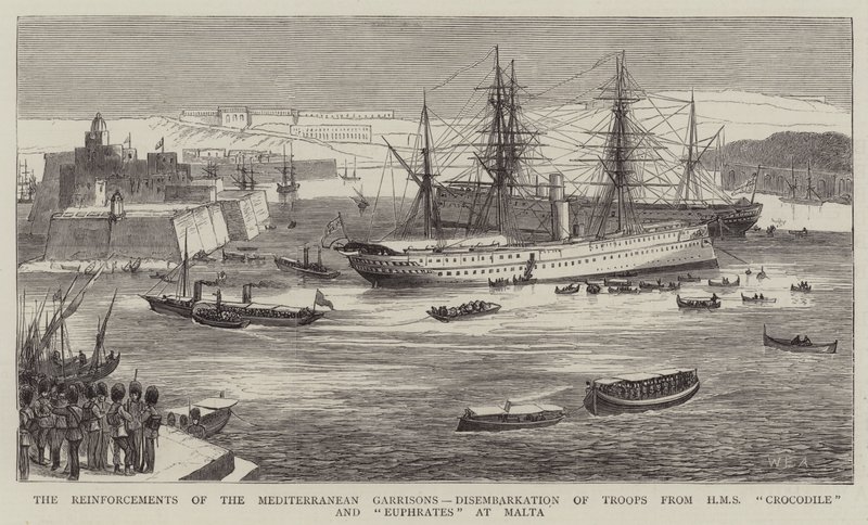 The Reinforcements of the Mediterranean Garrisons, Disembarkation of Troops from HMS Crocodile and Euphrates at Malta by William Edward Atkins