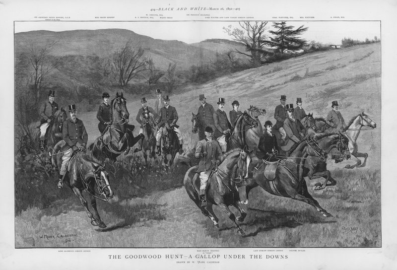 The Goodwood Hunt - a gallop under the Sussex Downs by William Frank Calderon