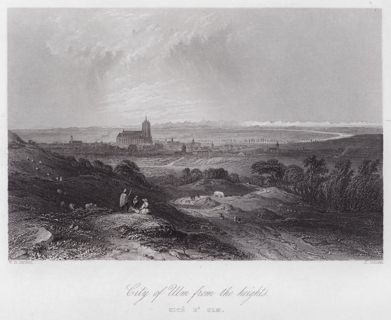 City of Ulm from the heights (engraving) by William H. Bartlett