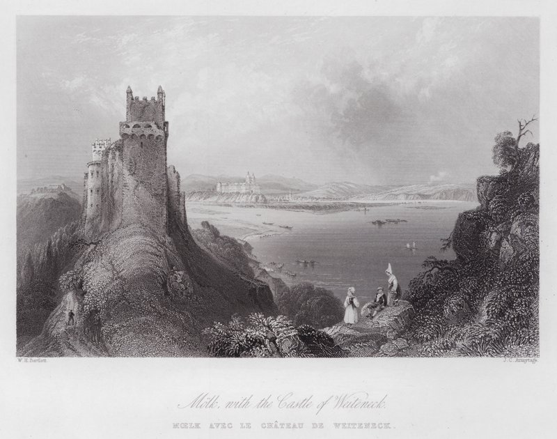 Molk, with the Castle of Weiteneck (engraving) by William H. Bartlett