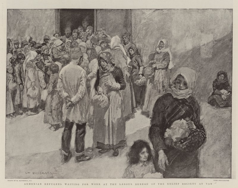 Armenian Refugees waiting for Work at the Labour Bureau of the Relief Society at Van by William Hatherell