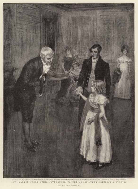 Sir Walter Scott being introduced to the Queen, then Princess Victoria by William Hatherell