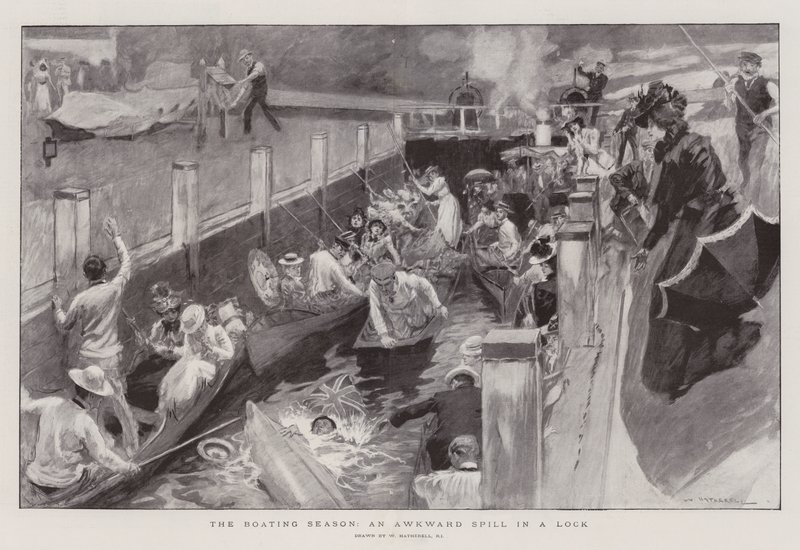 The Boating Season, an Awkward Spill in a Lock by William Hatherell