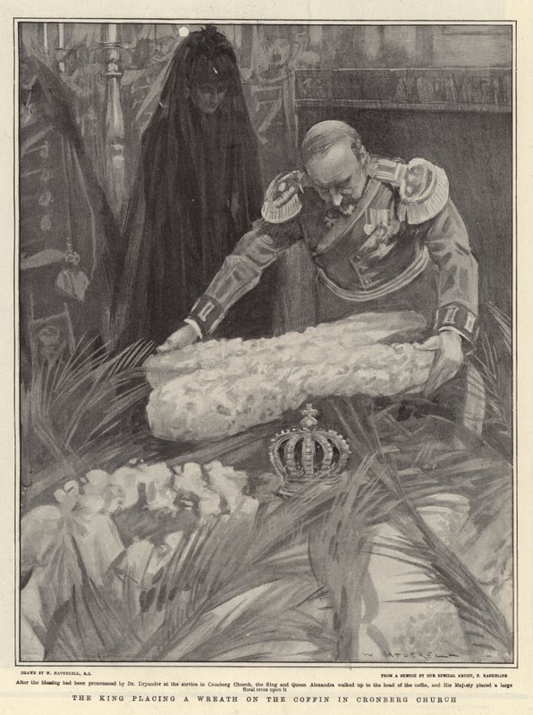The King Placing a Wreath on the Coffin in Cronberg Church by William Hatherell