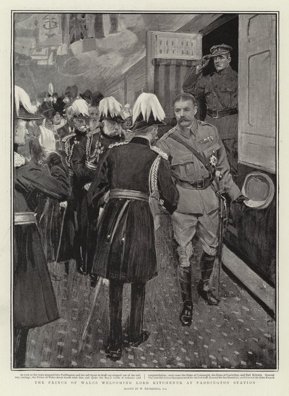 The Prince of Wales Welcoming Lord Kitchener at Paddington Station by William Hatherell