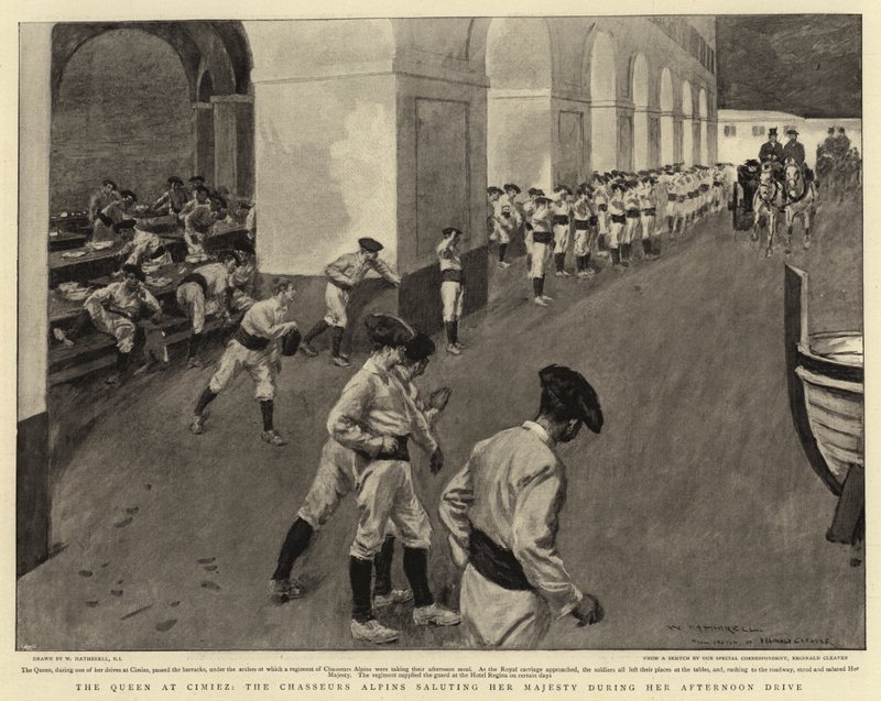 The Queen at Cimiez, the Chasseurs Alpins Saluting Her Majesty During Her Afternoon Drive by William Hatherell