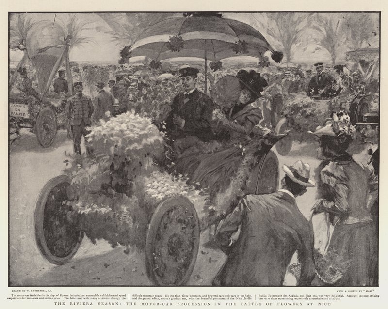 The Riviera Season, the Motor-Car Procession in the Battle of Flowers at Nice by William Hatherell