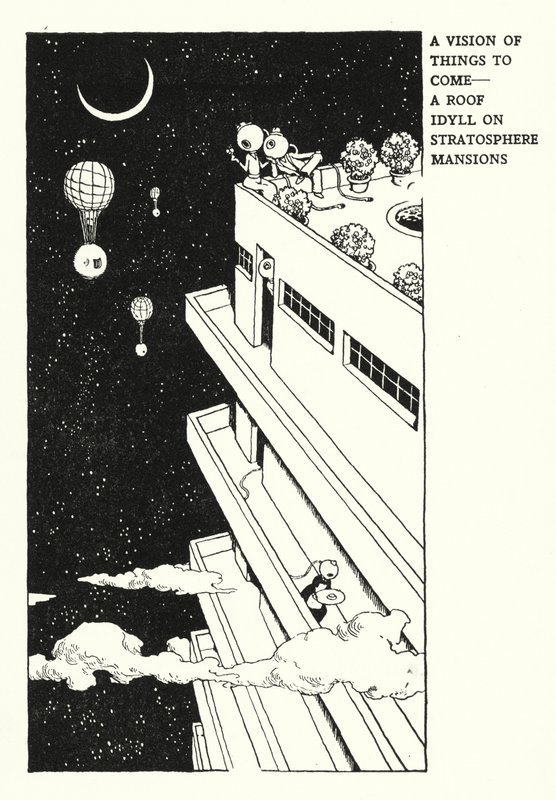 A Vision of Things to Come, A Roof Idyll on Stratosphere Mansions by William Heath Robinson