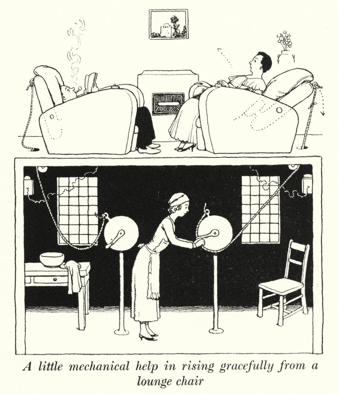 A Little Mechanical Help in Rising Gracefully from a Lounge Chair by William Heath Robinson