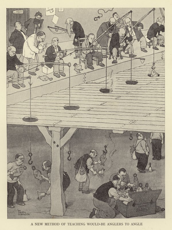 A new method of teaching would-be anglers to angle by William Heath Robinson