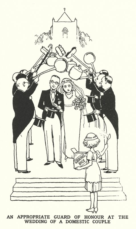 An Appropriate Guard of Honour at the Wedding of a Domestic Couple by William Heath Robinson