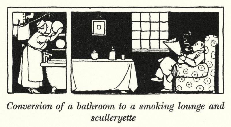 Conversion of a Bathroom to a Smoking Lounge and Sculleryette by William Heath Robinson