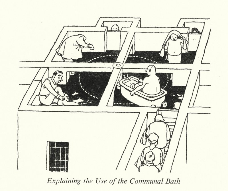 Explaining the Use of the Communal Bath by William Heath Robinson
