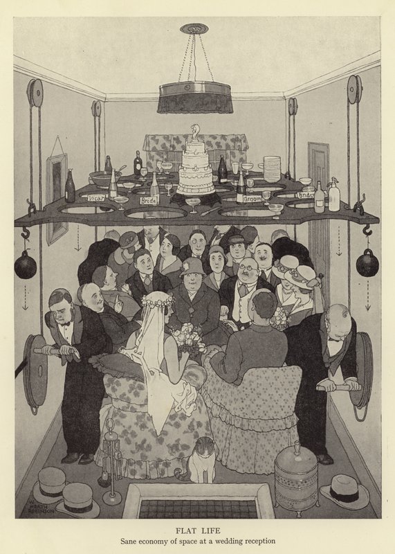 Flat life, Sane economy of space at a wedding reception by William Heath Robinson
