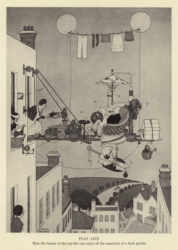 Flat Life, How the Tenant of the Top Flat Can Enjoy All the Amenities of a Back Garden by William Heath Robinson