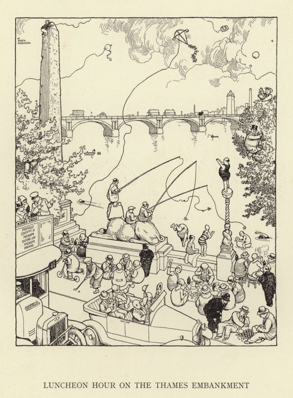 Luncheon Hour on the Thames Embankment by William Heath Robinson