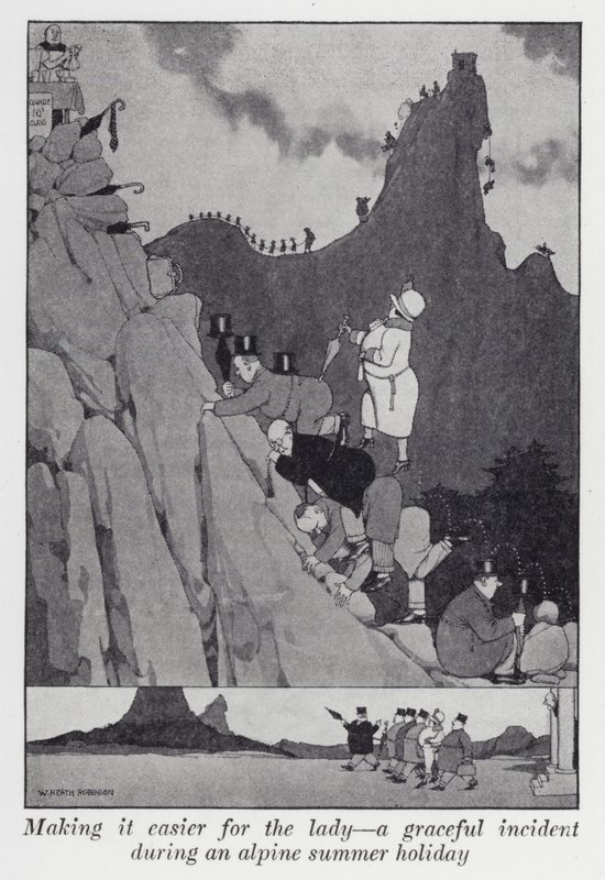 Making it easier for the lady, a graceful incident during an alpine summer holiday by William Heath Robinson