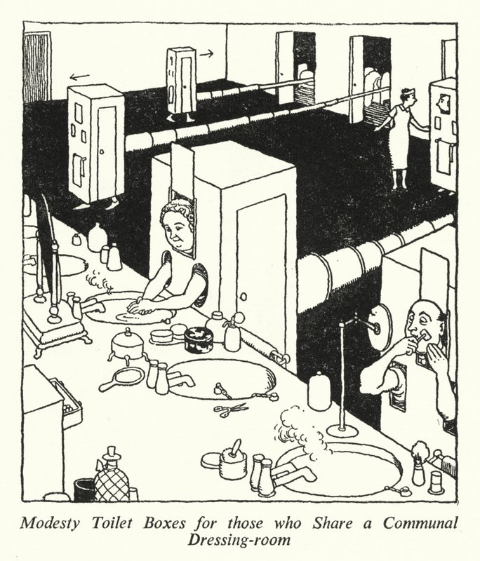 Modesty Toilet Boxes for those who Share a Communal Dressing-room by William Heath Robinson