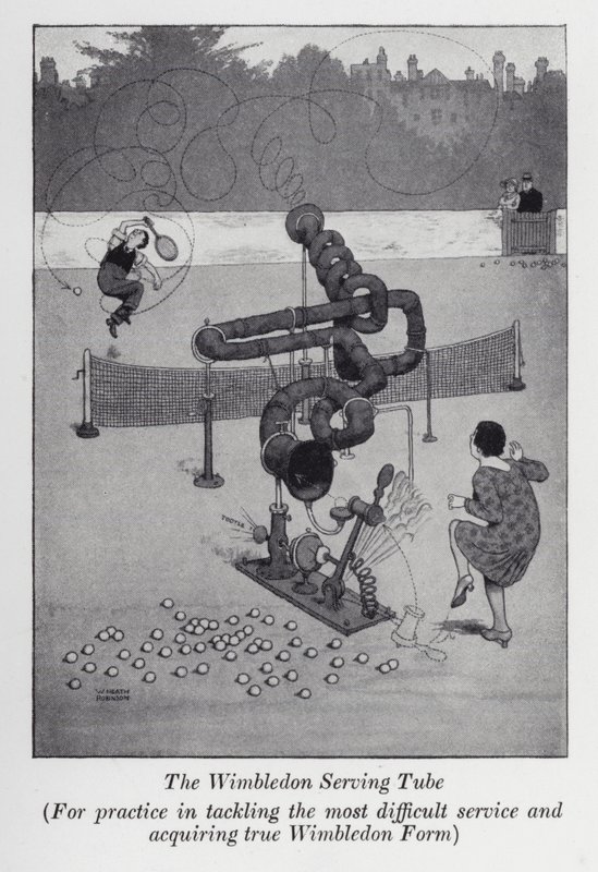 The Wimbledon Serving Tube, For practice in tackling the most difficult service and acquiring true Wimbledon Form by William Heath Robinson