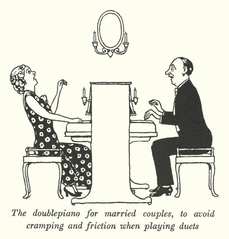 The Doublepiano for Married Couples, to Avoid Cramping and Friction When Playing Duets by William Heath Robinson