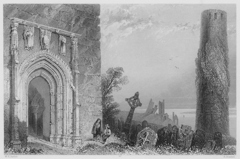 Entrance doorway of Temple Mc Durmot, Clonmacnoise by William Henry (after) Bartlett
