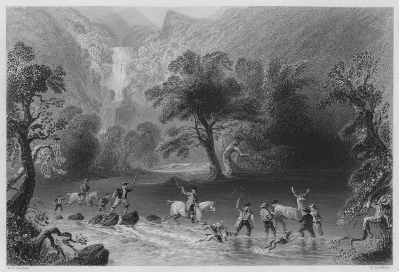 Taking a Stag, near Derrycunnihy Cascade, Killarney by William Henry (after) Bartlett