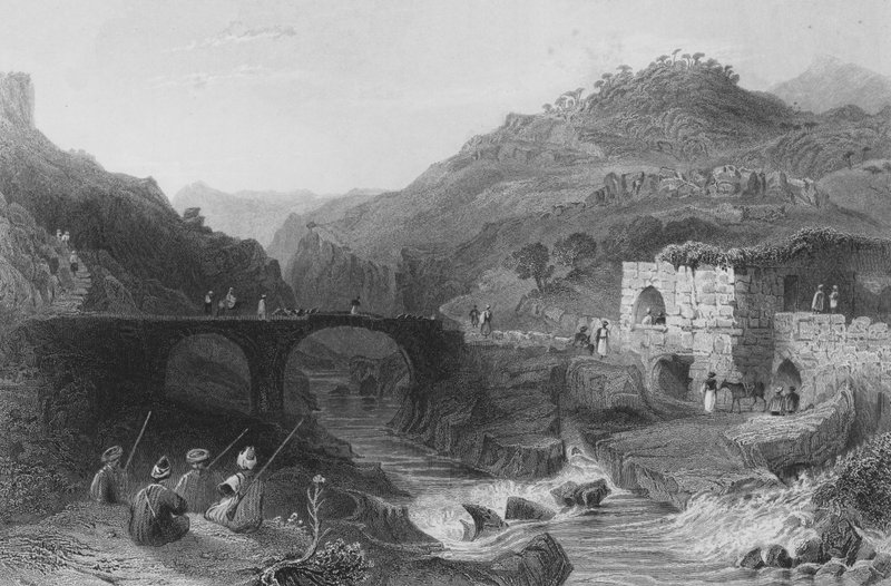 A Khan, or Inn, on the Damour, Lebanon, Between Beteddein and Beirut by William Henry Bartlett