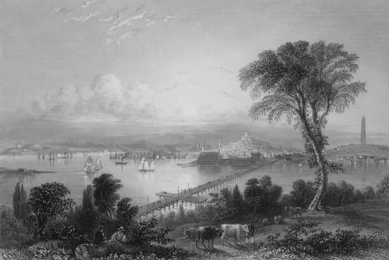 Boston and Bunker Hill (from the East) (engraving) by William Henry Bartlett