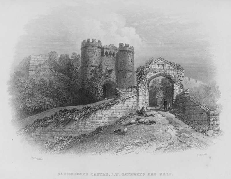 Carisbrooke Castle, Isle of Wight, Gateways and Keep by William Henry Bartlett