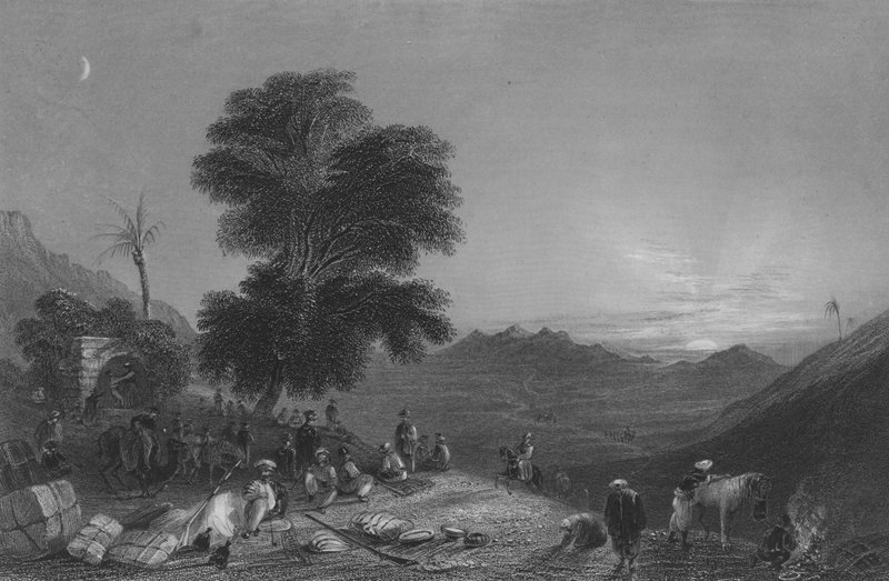 Halt of a Caravan in the Desert of Girgola, near Mount Amanus by William Henry Bartlett