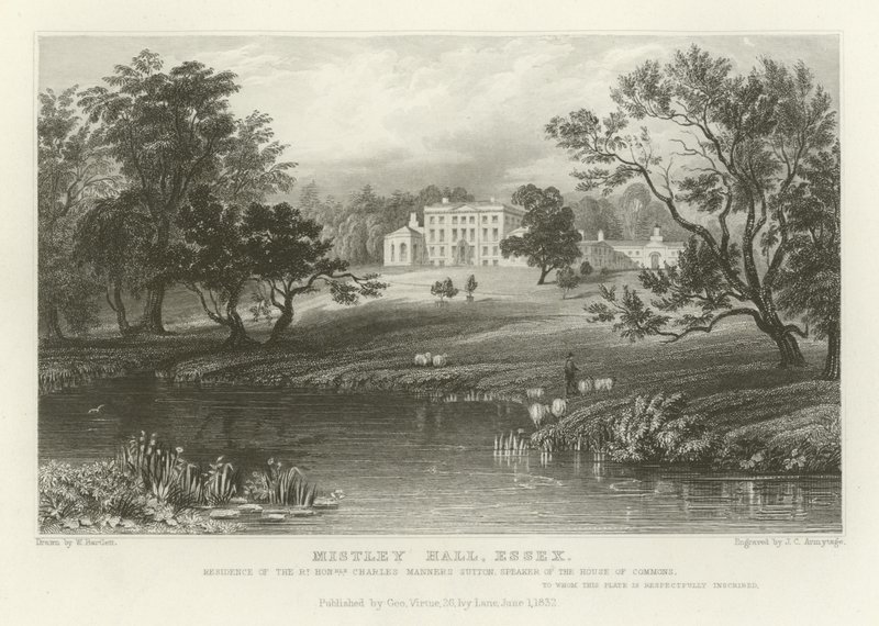 Mistley Hall, Essex, Residence of the Right Honourable Charles Manners Sutton, Speaker of the House of Commons by William Henry Bartlett