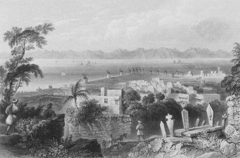 Rhodes, the Ancient Dodanim, with the Channel between the Island and Asia Minor by William Henry Bartlett