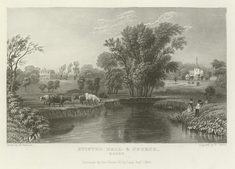 Stisted Hall and Church, Essex by William Henry Bartlett