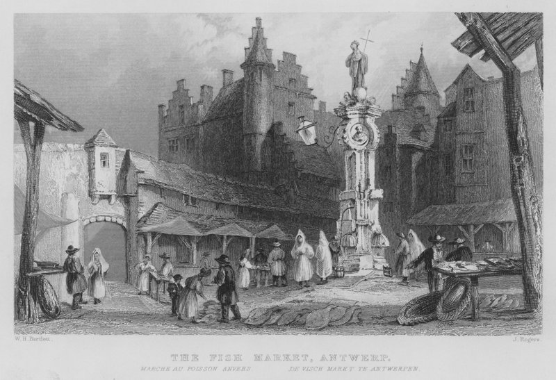 The Fish Market, Antwerp by William Henry Bartlett