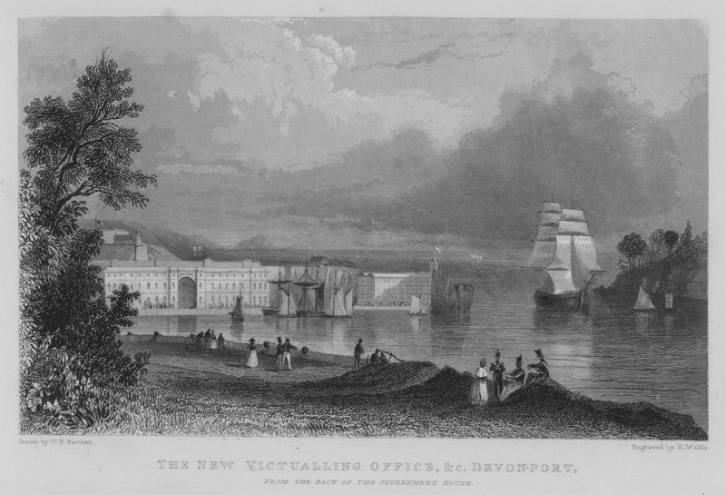 The New Victualling Office, etc, Devonport, from the Back of the Government House by William Henry Bartlett