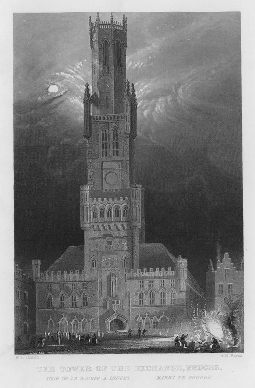 The Tower of the Exchange, Bruges by William Henry Bartlett