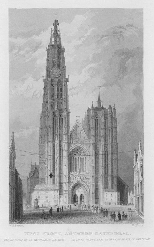West Front, Antwerp Cathedral by William Henry Bartlett