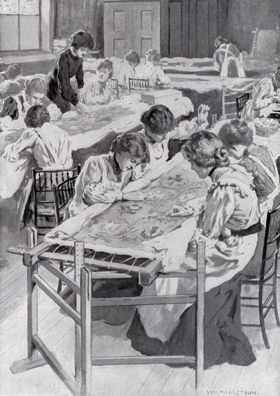 Students of the Royal School of Art Needlework Embroidering the King